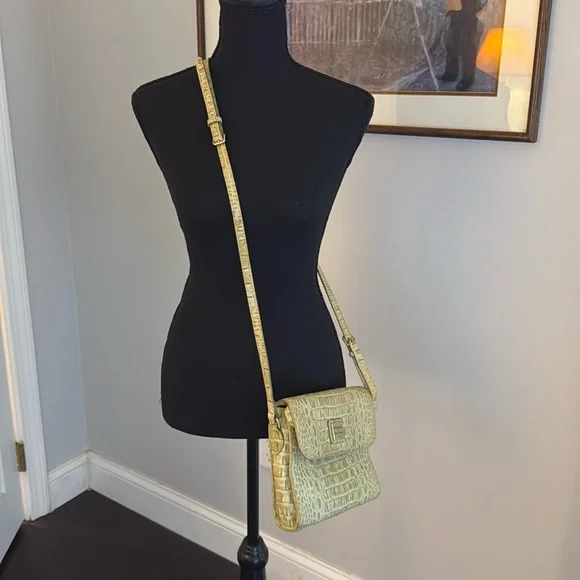 Vintage Dooney & Bourke Purse Orange Canvas Leather Croc Flap Crossbody Bag - Picture 5 of 8